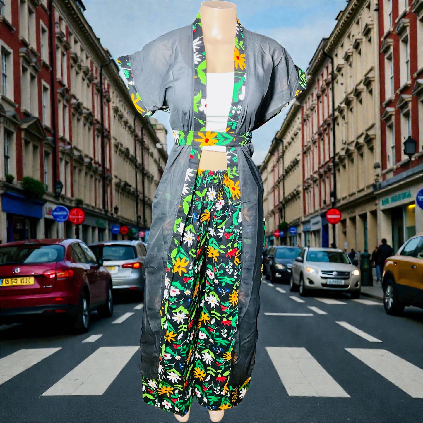 🌴 Chiffon Kimono with Pant Set | Handmade in Kenya