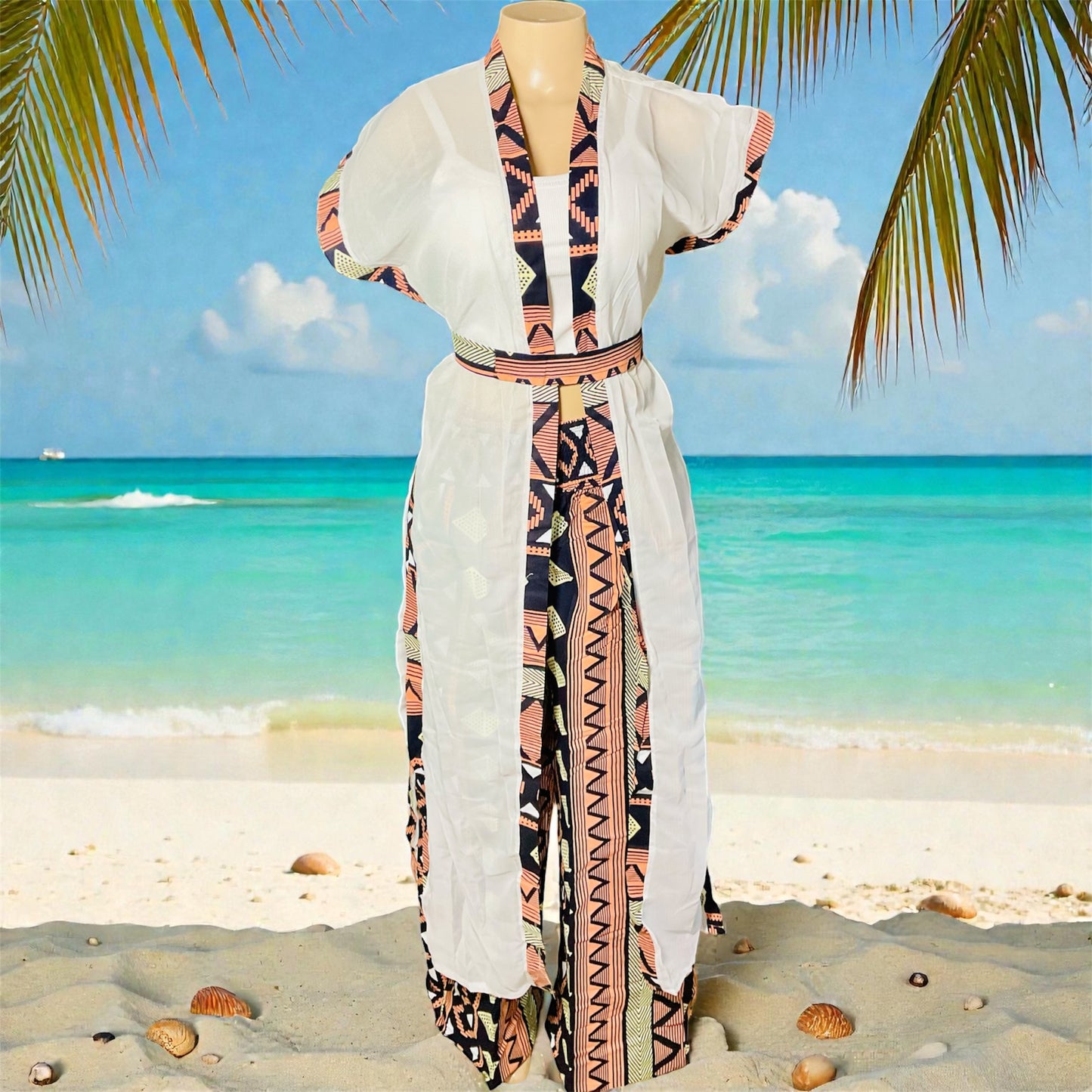 🌴 Chiffon Kimono with Pant Set | Handmade in Kenya