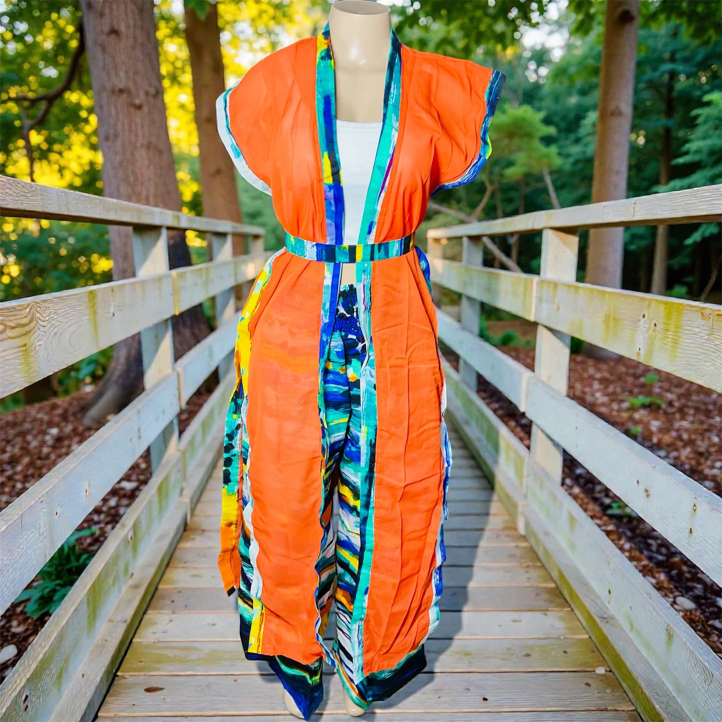 🌴 Chiffon Kimono with Pant Set | Handmade in Kenya