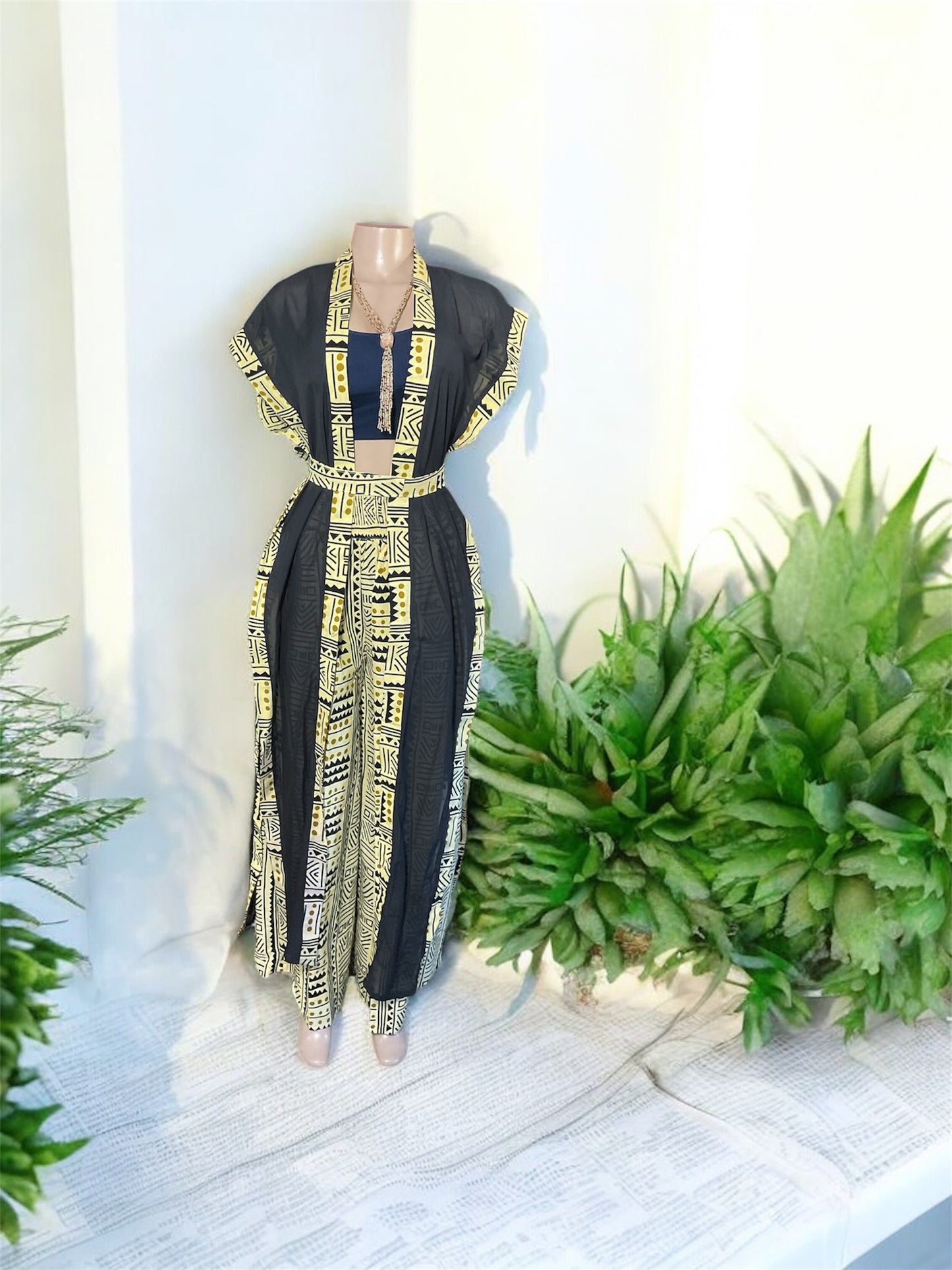 🌴 Chiffon Kimono with Pant Set | Handmade in Kenya