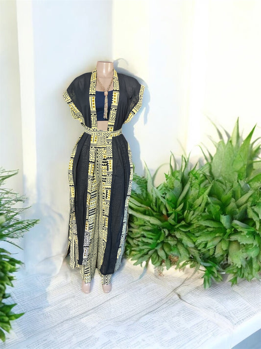 🌴 Chiffon Kimono with Pant Set | Handmade in Kenya