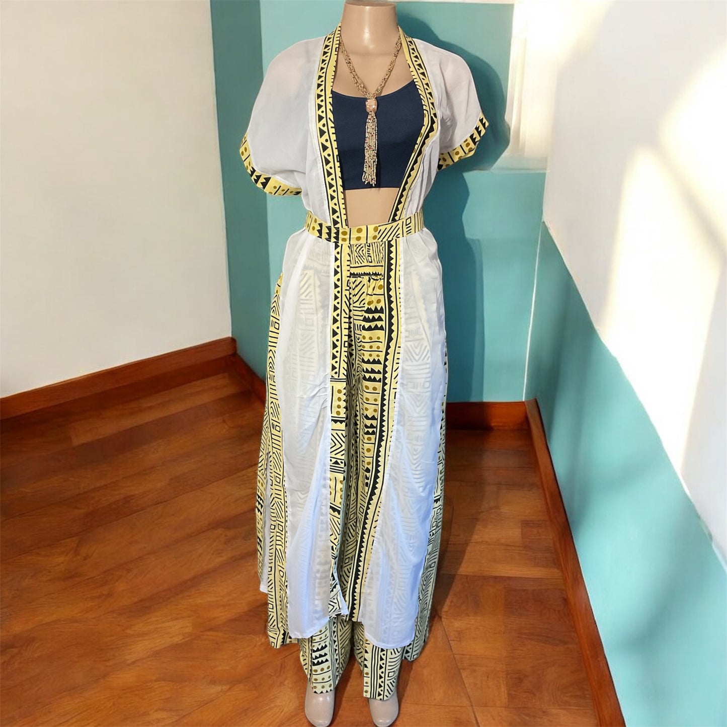 🌴 Chiffon Kimono with Pant Set | Handmade in Kenya