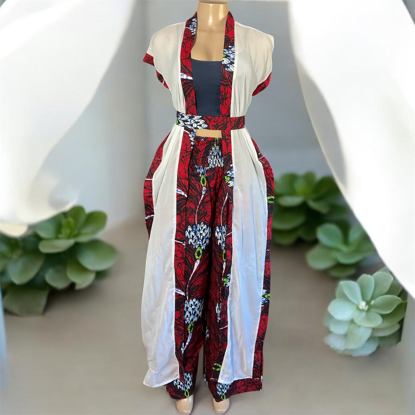 🌴 Chiffon Kimono with Pant Set | Handmade in Kenya