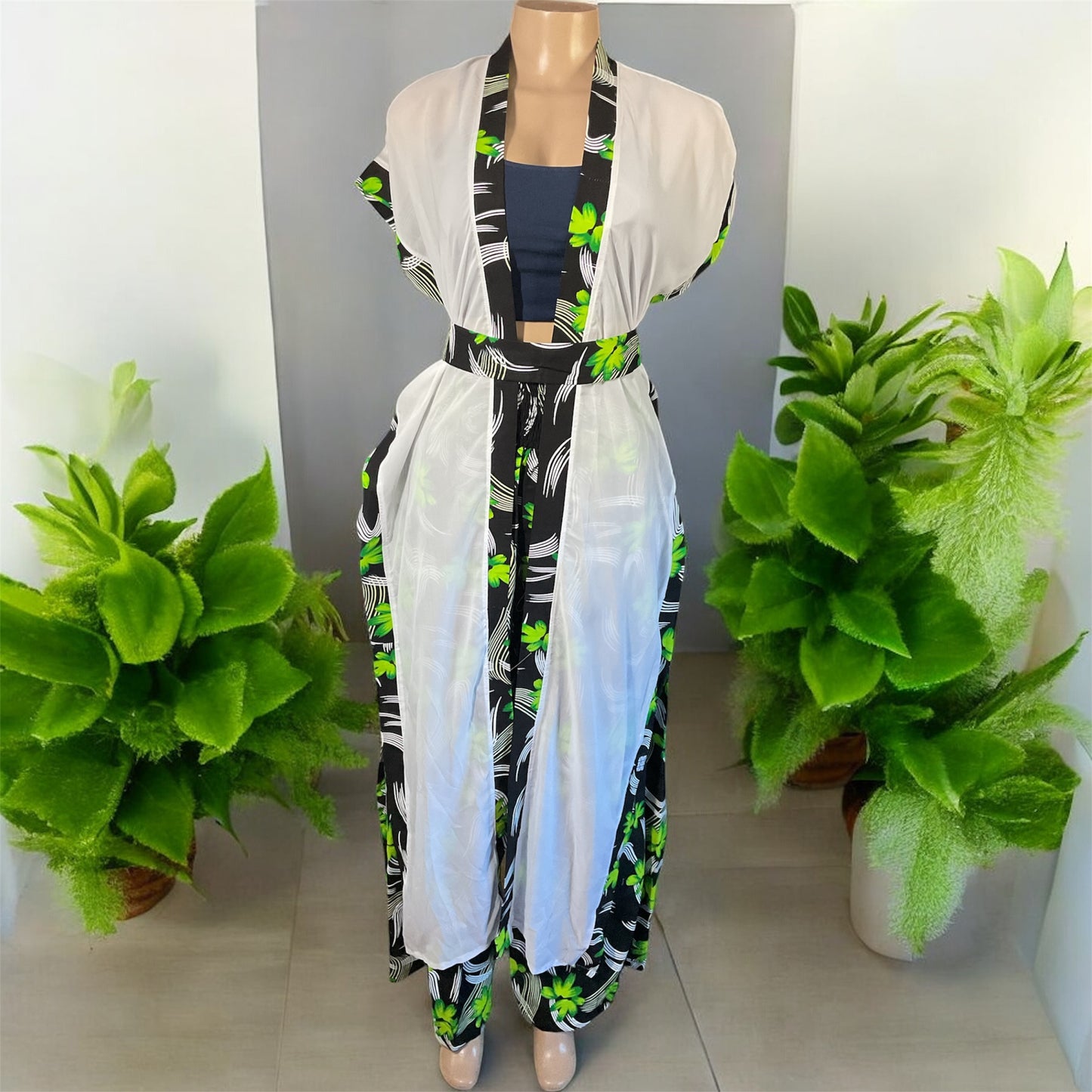 🌴 Chiffon Kimono with Pant Set | Handmade in Kenya