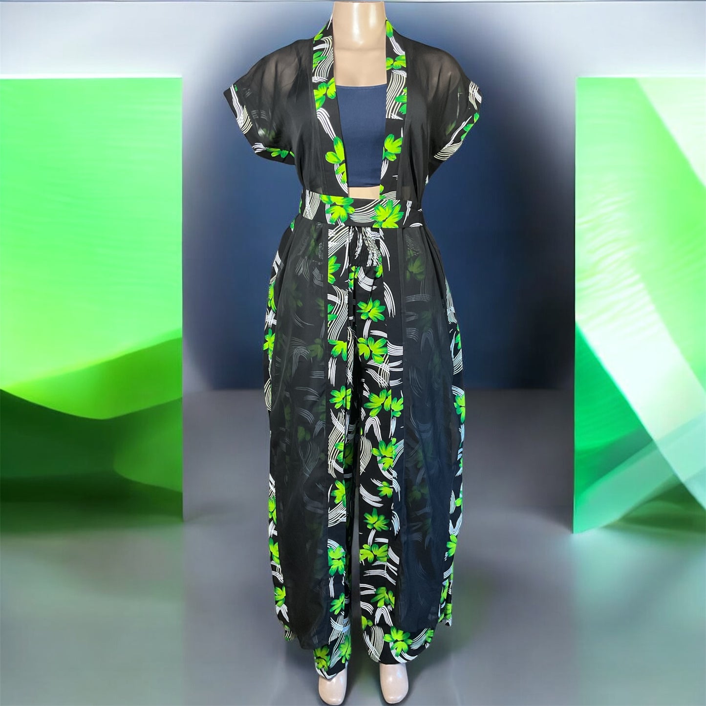 🌴 Chiffon Kimono with Pant Set | Handmade in Kenya