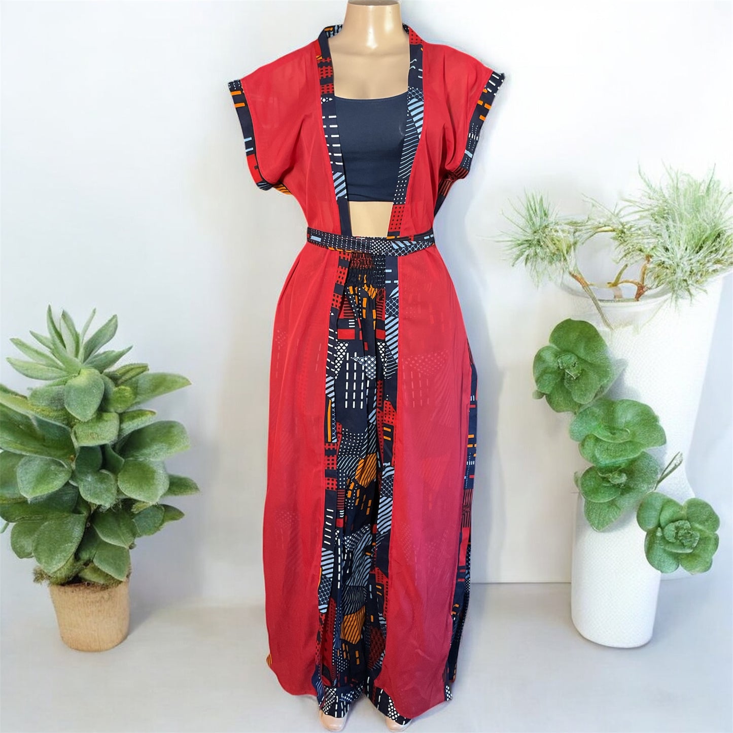 🌴 Chiffon Kimono with Pant Set | Handmade in Kenya