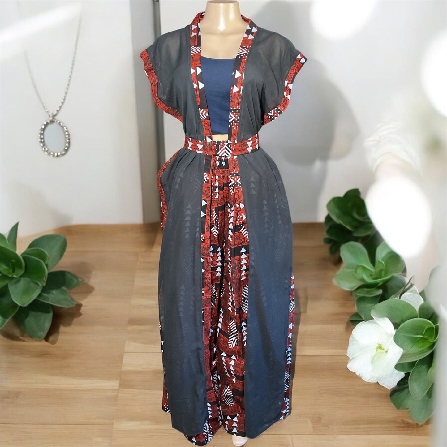 🌴 Chiffon Kimono with Pant Set | Handmade in Kenya
