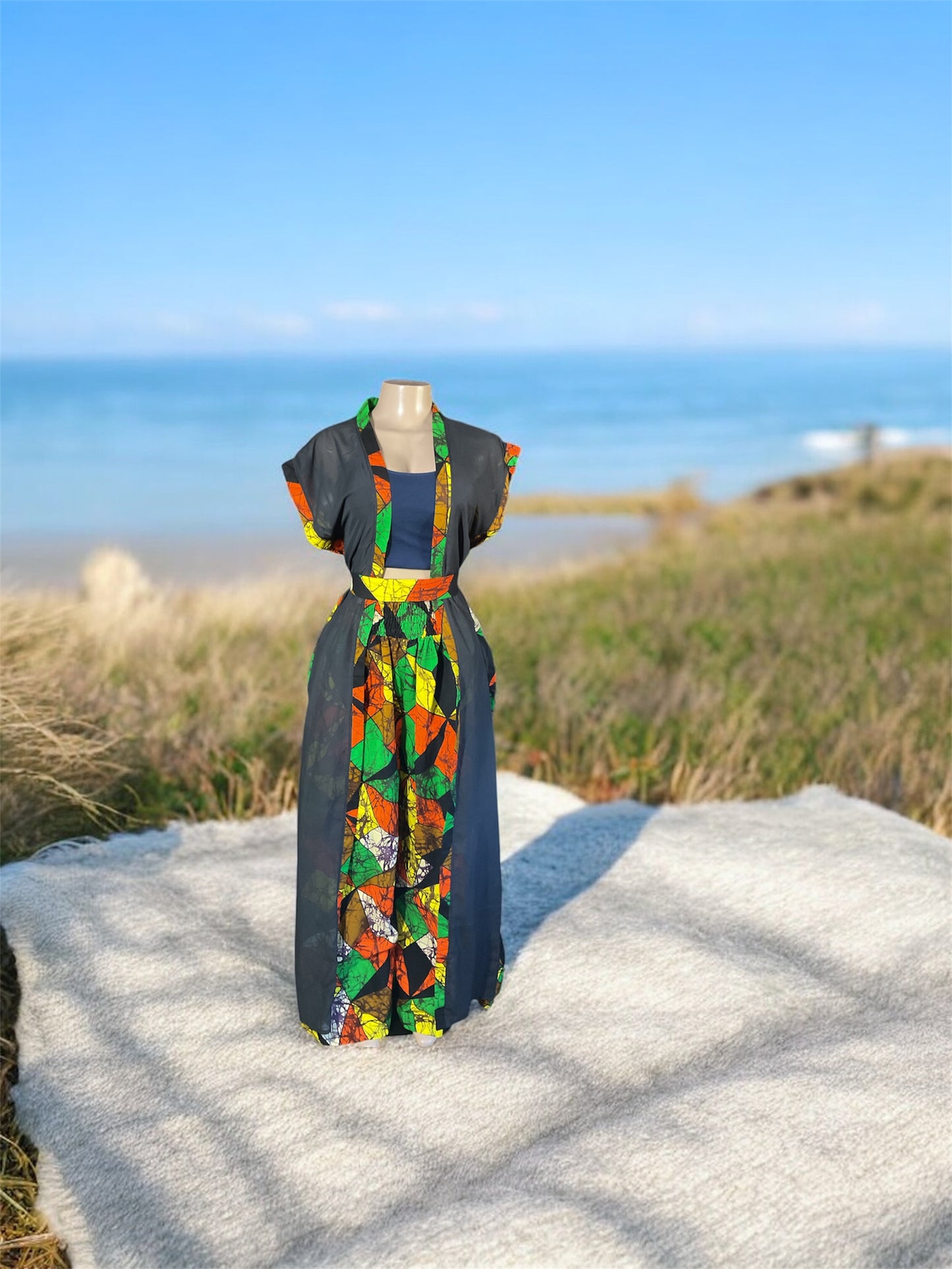 🌴 Chiffon Kimono with Pant Set | Handmade in Kenya